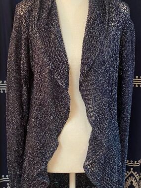 Covington Navy Metallic Open Drape Cardigan